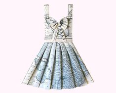 a dress made out of maps with a bow on the front and straps at the back