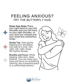 Give yourself a hug 🦋  The Butterfly Hug helps calm your mind and body, making it a great tool for when you’re feeling stressed or anxious.  I challenge you to stop scrolling and try it now.  If you feel like your anxiety is stopping you from living your dream life, you don't have to stay in this place.  We understand your challenges and are here to support you every step of the way.  Imagine a life where anxiety no longer holds you back.  It's a life of confidence, peace, and fulfillment.  With our guidance, you can turn this dream into reality.  Reach out to us today via the link in our bio. Butterfly Hug, Coping Skill, Living Your Dream, Stop Scrolling, Weight Of The World, Mental Health Counseling, Mental Health Therapy, Child Therapy, Calm Your Mind