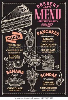 an image of a menu for desserts on a blackboard background with chalk writing