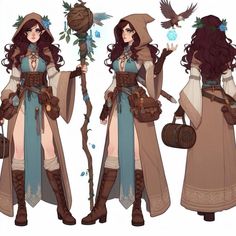 Female Druid Outfit, Sorcerer Outfits Female, Cleric Outfit Design, Mage Robes Concept Art, Druid Outfit Design, D&d Outfits, Mage Outfit Female, Dnd Outfits Female, Druid Dress