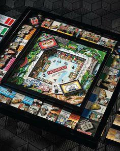 an overhead view of a monopoly board game