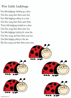 three little ladybugs are sitting in the middle of a page with text on it