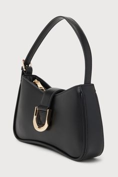 Cute Black Handbag - Structured Shoulder Bag - Buckle Bag - Lulus Purse Aesthetic, Structured Handbags, Chic Purses, Fall Bags, Buckle Bags, Structured Design, Clothing Pieces, Black Handbag, Statement Bag