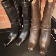 Nwot Both Pair’s Of Leather Upper Boots Excellent Condition The Black Pair Is New Never Worn. The Brown Pair Worn Once. Look At Pictures Steve Madden Chelsea Boots, Franco Sarto Boots, Lace High Heels, Low Heel Boots, Shoes Buy, Womens Ugg Boots, Tall Riding Boots, Leather Heeled Boots, Western Boots Women