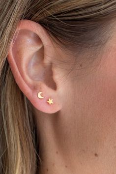 "Star Stud Earrings Gold For Women Handmade Available colors: gold, rose gold, silver Size: approximately 1/8\" Materials: gold plated, rose gold plated or silver plated; posts are sterling silver All of our items are handmade and therefore each one is unique.  Thanks for shopping with us! adorn512 Tiny Star Stud Earrings, Celestial Earrings, Minimalist Earrings, Tiny Studs, Dainty stud earrings, Gold or Sterling silver stud earrings" Minimalist Earrings Gold, Star Stud Earrings, Moon And Star Earrings, Stud Earrings Gold, Moon Studs, Dainty Studs, Tiny Star, Tiny Studs, Star Earrings Stud