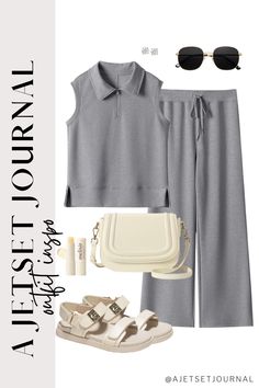 Upgrade your lounge wear with these five stylish outfit ideas! Whether it’s a sleeveless top with wide-leg pants or a cozy light gray set, each look can be easily accessorized for a chic finish. Pair with trendy sandals, stylish bags, and oversized sunglasses for an effortlessly put-together appearance. With comfortable earrings and a bestselling lip butter, you’ll be ready to leave the house in style. Explore these looks and enjoy casual chic all summer long! Lounge Wear Stylish, Comfortable Earrings, House Clothes