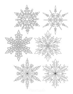 four snowflakes are shown in black and white, one is drawn to look like they