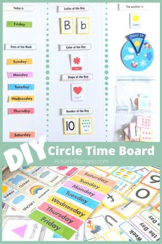 this is an image of a circle time board with words and pictures on the wall