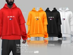 the hoodie is designed to look like it has been worn in different colors and sizes