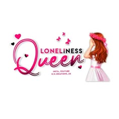 the logo for loneness queen with a girl in a dress and butterflies around her head