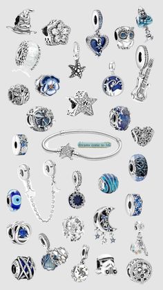 Pandora Bracelet Theme Ideas, Pandora Bracelet Blue Theme, Blue Pandora Charms, Blue Pandora Bracelet, Pandora Azul, Pandora Bracelet Aesthetic