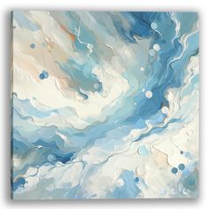 an abstract painting with blue and white colors