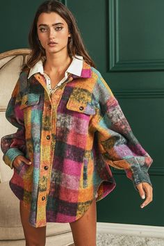 Women's loose fit check shirt jacket - relaxed fit, timeless check pattern, perfect for casual and smart-casual events. elevate your wardrobe today! Plaid Shacket, Normal Body, Plaid Cardigan, Cardigan Shirt, Double Take, Check Shirt, China Fashion, Sheer Fabrics, Casual Fits