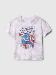 Soft cotton T-shirt.  Crewneck.  Short sleeves.  Graphic at front.  Straight, easy fit.  Hits at the hips.  Sizes range from baby to toddler. Boys Outfits, Dungaree Jeans, Gray Matters, Marvel Captain America, Boys Coat, Swimwear Cover Ups, Swimwear Cover, Short Pajama Set, Knitted Tshirt