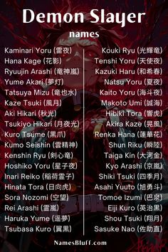 the demon slayer name list for each character in this video game, which is also written on