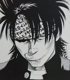 a black and white drawing of an anime character