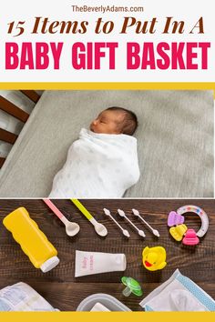 baby gift basket with toys and items for the baby to put in it's bed