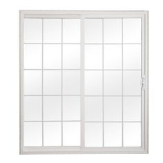 an open sliding glass door with white frame and window panes on the outside side