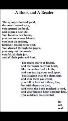 a poem written in black and white with the words,'a book and a reader '