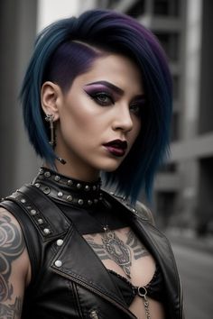 Punk Layered Hair, Woman Shaved Hairstyles, Female Punk Hairstyles, Short Grunge Hair Pixie Cuts, Black Goth Hair, Short Punk Hair Pixie, Pixie Cut Chubby Face, Punk Hair Women, Short Goth Hair