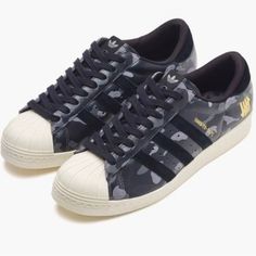 Brand New Never Worn Never Even Tried On Size 8 Mens Bape Superstar, Bapesta Shoes, Bape Shoes, Adidas Superstar 80s, Adidas Consortium, Camo Shoes, Bathing Ape, Black Camo, Sneakers Blue