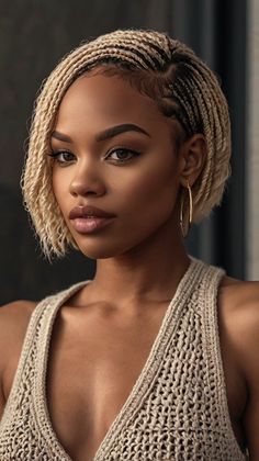 Edgy 51 Stunning Short Haircuts for Black Women for Side-Parted Pixie 🍂 Short Hair With Beads Black Women, Hiding Forehead Hairstyles, Black Female Braids Hairstyles, Short 4c Protective Styles, Protective Style For Short Natural Hair, Balayage Braids Black Women, Braids For Round Faces Black Women, Short Straight Back Cornrows, Short Cornrows Braids For Black Women