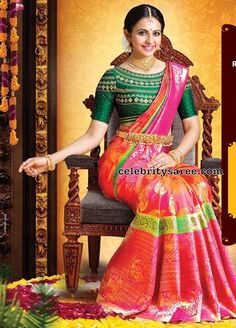 Rakul Preet Singh Latest Sarees by RS Brothers Green Combination, Kanjeevaram Silk Saree, Indian Women Painting, Rakul Preet Singh, Parrot Green, Rakul Preet, Wedding Saree Indian, Saree Blouse Designs Latest, Latest Sarees