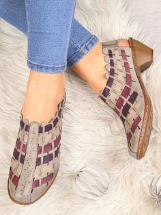 Vintage Weave Inlay Block Heels | zolucky Low Heels Shoes, Pu Pu, Heels Chunky, Casual Wedges, Low Heel Shoes, Fall Outdoor, Classic Boots, Shoes Woman, Boots For Women