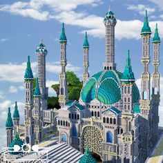 Minecraft Minecraft Frozen Castle, Castle In The Sky Minecraft, Sky Castle Minecraft, Minecraft Celestial Build, Minecraft Quartz Castle, Minecraft Mega Build Ideas, Minecraft Kingdom Ideas, Minecraft Ice Castle, Minecraft Mega Builds