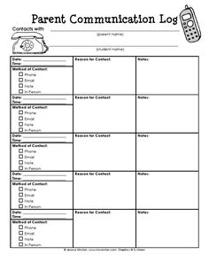 the parent communication log is shown in this printable worksheet for parents and children