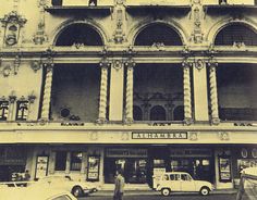 an old black and white photo of a building