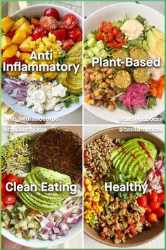 four pictures showing different types of salads and what they mean them to be healthy