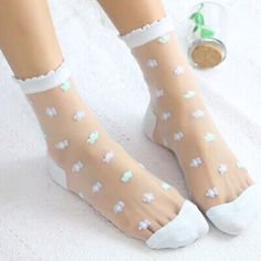 Top Rated 5 Pair Women Sheer Floral Lace Mesh Socks Summer Hosiery Ankle Socks Sweet Retro, Womens Clothing Cute Cream Socks For Spring, Cute Cream Spring Socks, Sweet White Socks For Spring, Sweet White Summer Socks, Mesh Socks, Light Effect, Ankle Socks, Top Rated, Hosiery