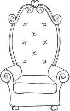 a chair with stars on the back and arms, drawn by hand in black ink