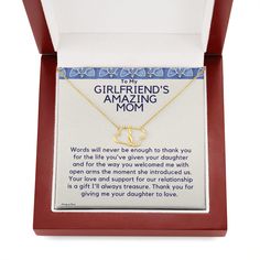 a necklace in a gift box that says, to my girlfriend's amazing mom