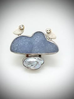 Carolyn Morris Bach: owls, cloud, and pearl pendant Carolyn Morris Bach Jewelry, Pewter Jewelry, Jewelry Design Inspiration, Art Jewelry Contemporary, Bold Jewelry, Owl Necklace, Ceramic Jewelry, Contemporary Jewellery, Magpie