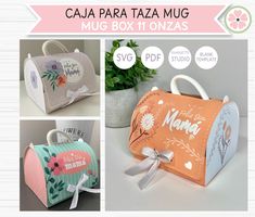 four different images of small boxes with flowers on them and the words mama written in spanish