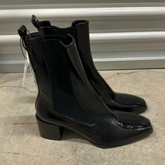 Bnwt Zara Black Patent Block Heel Pull On Boots Sz 41. Offers Black Chelsea Boots With Stacked Heel And Square Toe, Black Pointed Toe Chelsea Boots For Party, Fitted Black Chelsea Boots With Pointed Toe, Fitted High Ankle Black Chelsea Boots, Black Fitted Chelsea Boots With Round Toe, Black Ankle-high Chelsea Boots For Work, Black Chelsea Boots For Fall Parties, Elegant High Ankle Chelsea Boots In Black, Black Square Toe Boots For Fall