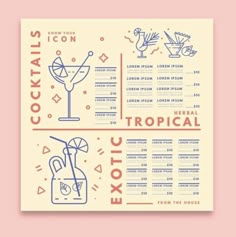 a cocktail menu on a pink background