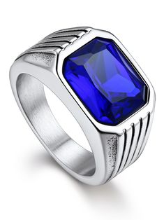 Classic Blue Stainless Steel Jewelry, Rings Blue, Wedding Ring Sizes, Zirconia Rings, Signet Rings, Nike Wallpaper, Cubic Zirconia Rings, Square Cut, Blue Topaz Ring