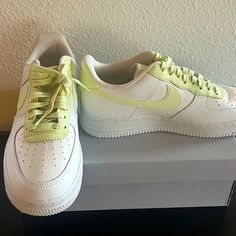 Nike Size 10. Brand New, Never Used. Lime Green Accent. Shoes Nike Air Force, Shoes Nike Air, Green Accents, Nike White, Shoes Nike, White Nikes, Nike Air Force, Lime Green, Air Force