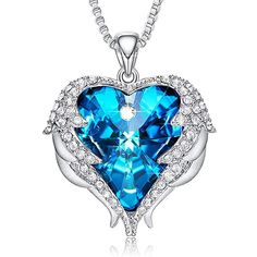 This is a special Blue Swarovski Crystal Heart embraced in a beautiful Angel's wing.Wearing this Necklace is a reminder that you are always cared for and loved! This is an amazing gift for you or a loved one. Limited Release: This is only released for a limited period of time so if you like this necklace, we suggest or Swarovski Heart Necklace, Swarovski Pendant, Swarovski Heart, Crystal Heart Necklace, Swarovski Crystal Hearts, Angel Wing Necklace, Crystal Heart Pendant, Crystal Angels, Wing Necklace