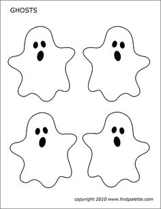 four ghost faces for halloween coloring pages