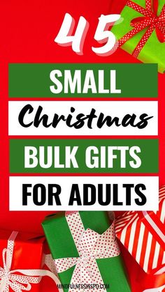 small christmas gifts for adults with text overlay that reads, small christmas bulk gifts for adults