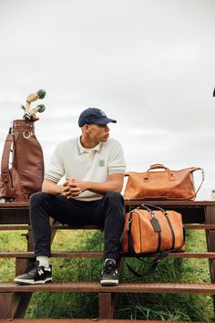 Modest Vintage Player Leather Gym Bag in Tan / Black