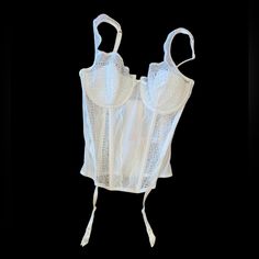 New Condition Smoke Free White Camisole With Straps, Fitted Delicate Lace Corset With Underwire, Victoria's Secret Fitted Camisole For Daywear, Elegant Victoria's Secret Bra Friendly Tops, Elegant Bra Friendly Tops By Victoria's Secret, Elegant Victoria's Secret Tops With Comfort Fit, Fitted Sleeveless Lace Bra, Fitted Delicate Lace Bra, Fitted Delicate Lace Corset