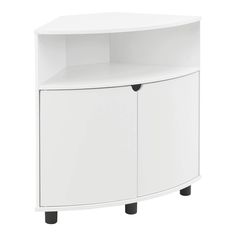 the corner cabinet is white and has black legs