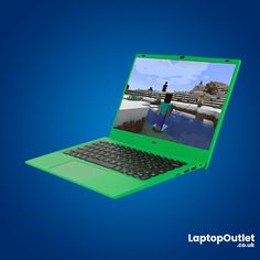 an open laptop computer sitting on top of a blue surface with the image of a bridge in the background