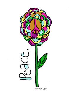 Peace Peace Sign Flowers, Colorful Peace Sign Tattoo, Flower Peace Sign, Peace Sign Graphic, Rainbow Peace, Peace Sign Art Hippie Flower Power