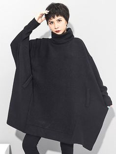 Super Loose Black High-Neck Knitting Batwing Sleeves Sweater Dress BLACK-FREE SIZE Batwing Sleeve Sweater, Winter Typ, Seasons Winter, Sleeves Sweater, Modern Knitting, Long Knitted Dress, Black Knit Sweater, Sweater Dresses, Knit Sweater Dress